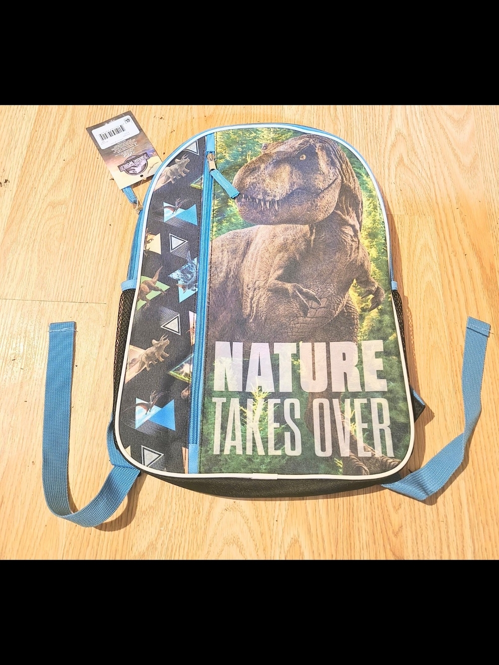 Blue Dinosaur Kids Backpack with 'Nature Takes Over' Print